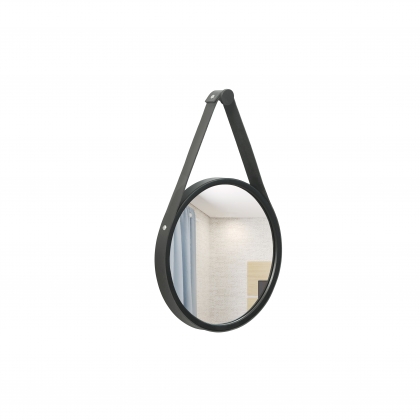 Espelho Decorativo Adnet Preto Alça Corino 20cm Redondo