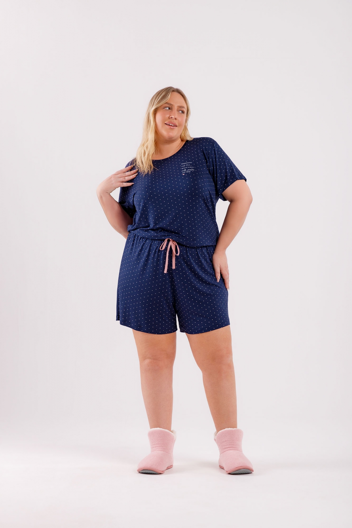 PIJAMA FEMININO CURTO AZUL FAMÍLIA PLUS SIZE - COR COM AMOR