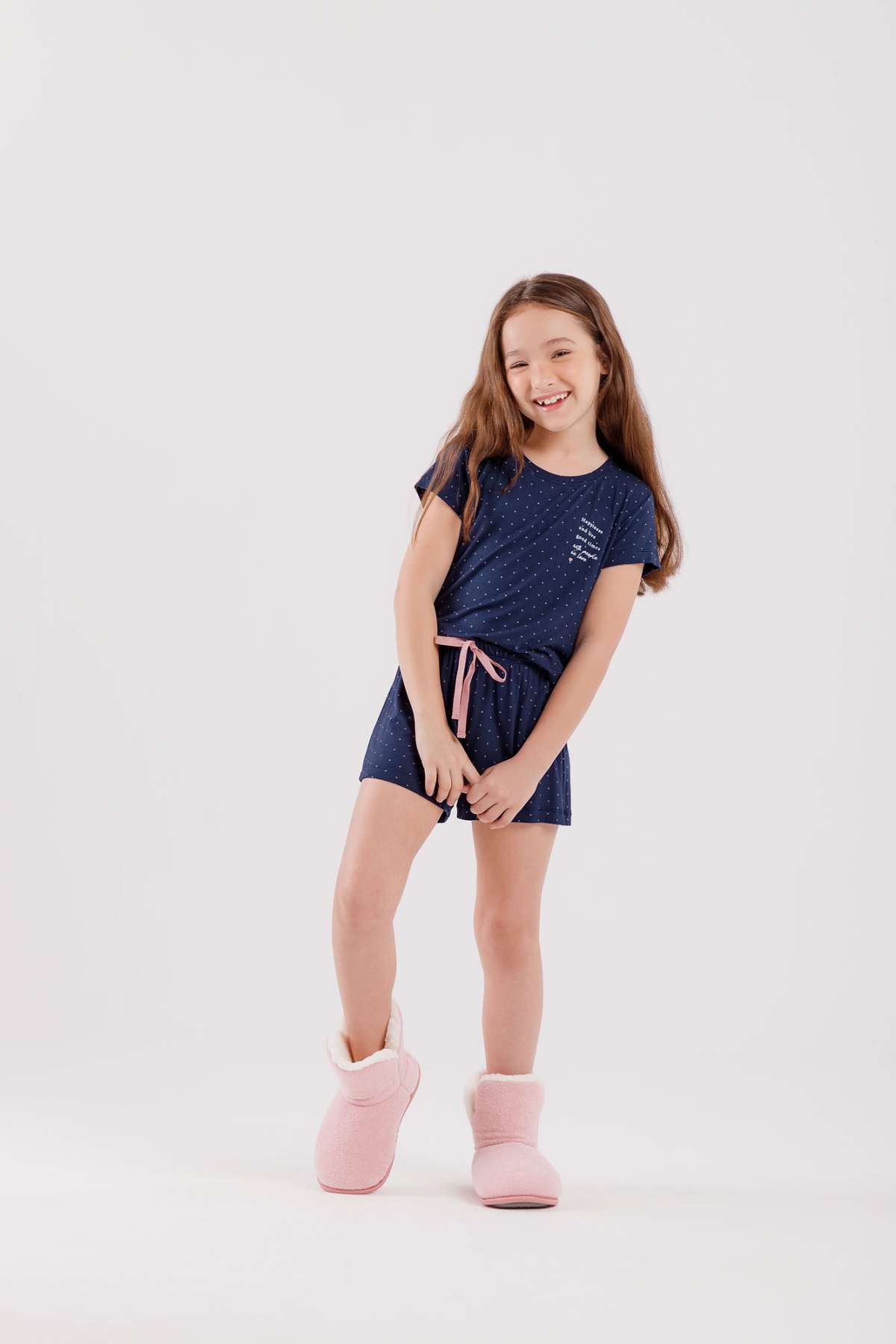 PIJAMA FEMININO INFANTIL CURTO FAMÍLIA AZUL - COR COM AMOR