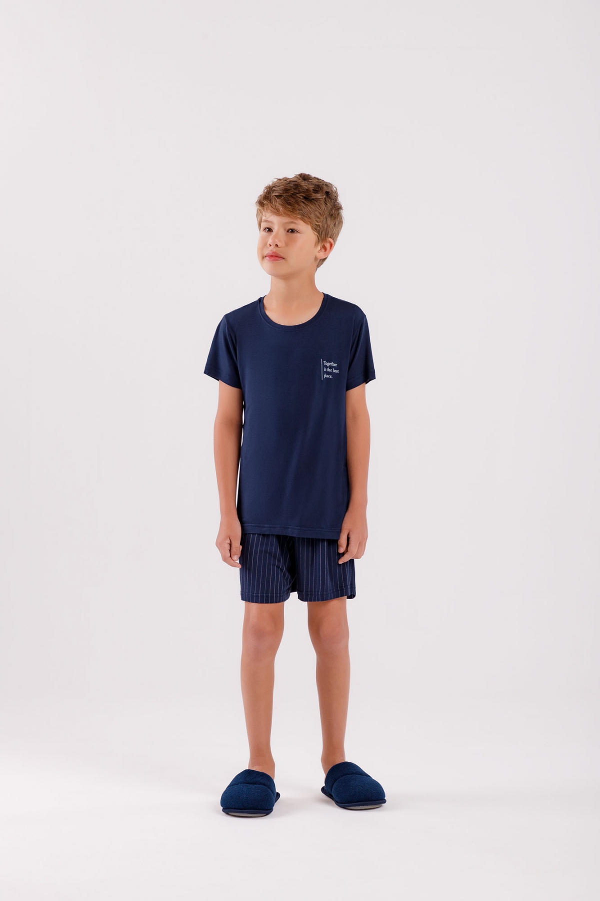 PIJAMA MASCULINO INFANTIL CURTO AZUL FAMÍLIA PLUS SIZE - COR COM AMOR