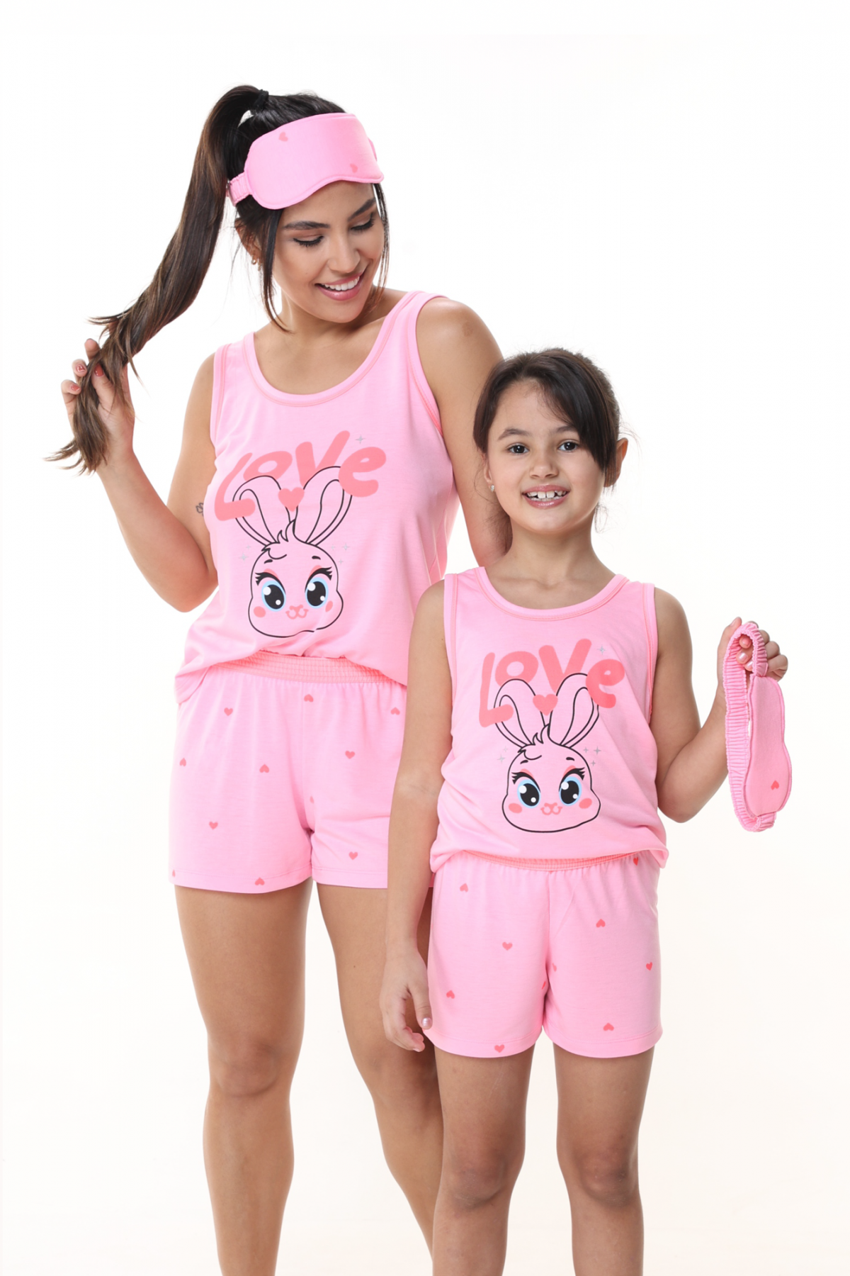 PIJAMA FEMININO REGATA COELHO ROSA COM TAPA OLHO- CONTEMPORÂNEA