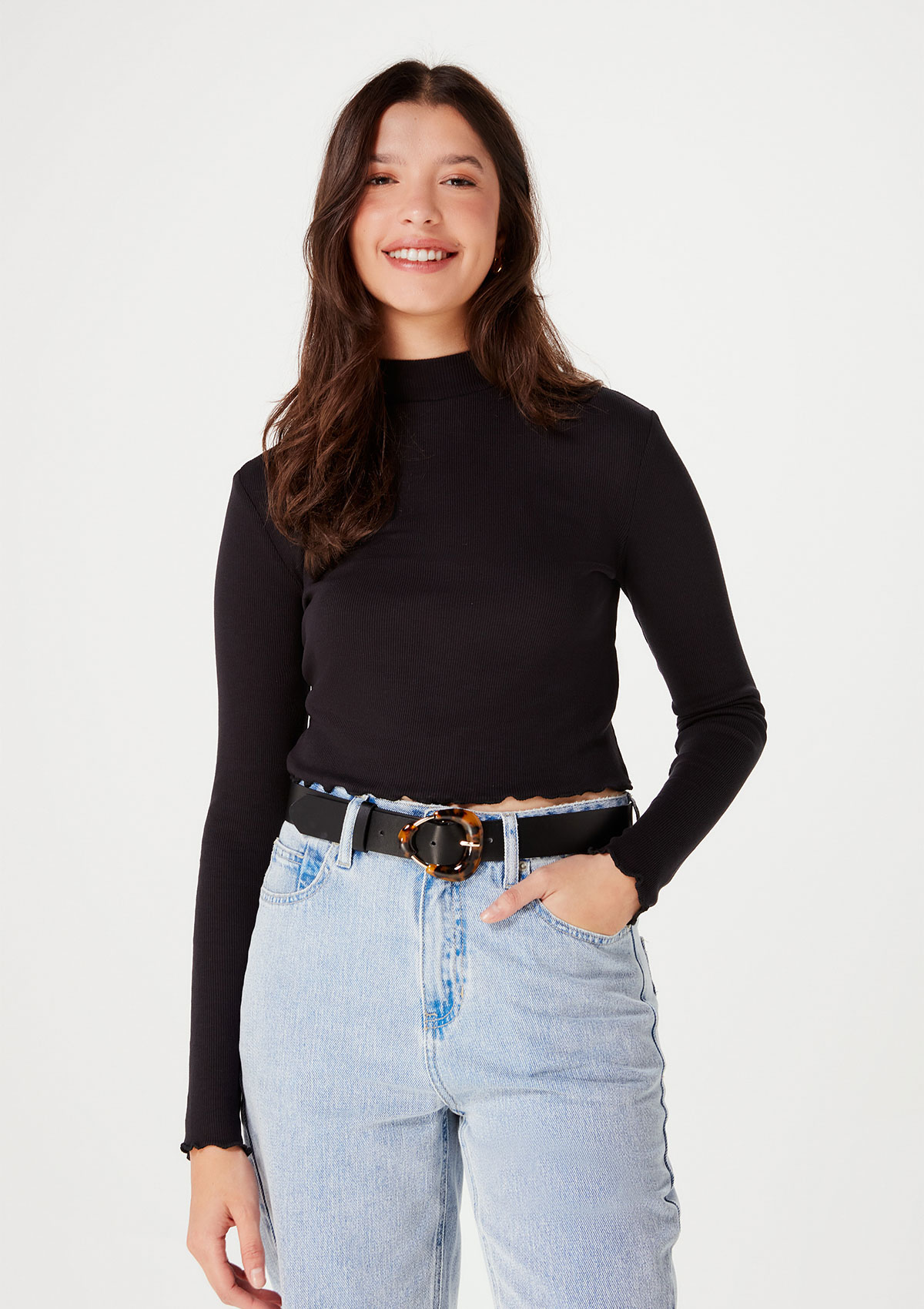 Blusa Básica Feminina Cropped Gola Alta