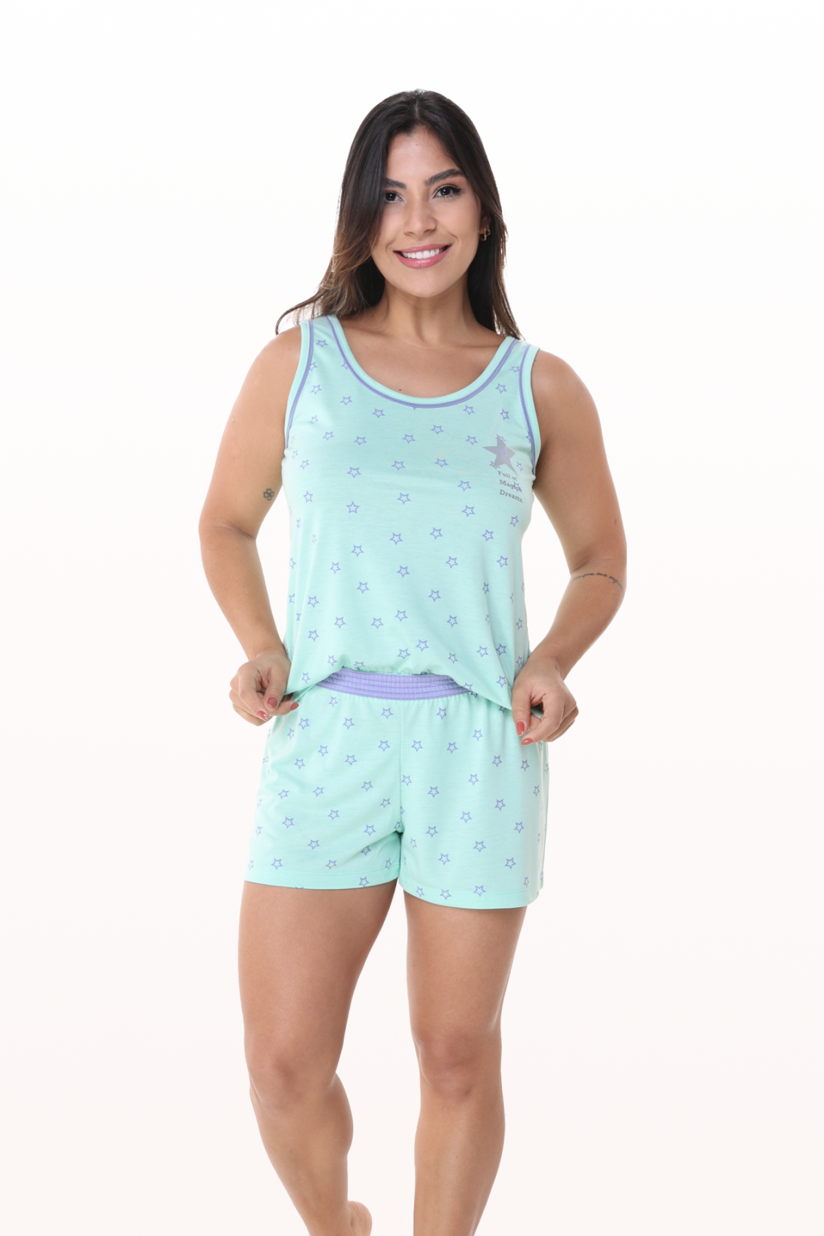 PIJAMA FEMININO REGATA VERDE ESTRELAS - CONTEMPORÂNEA