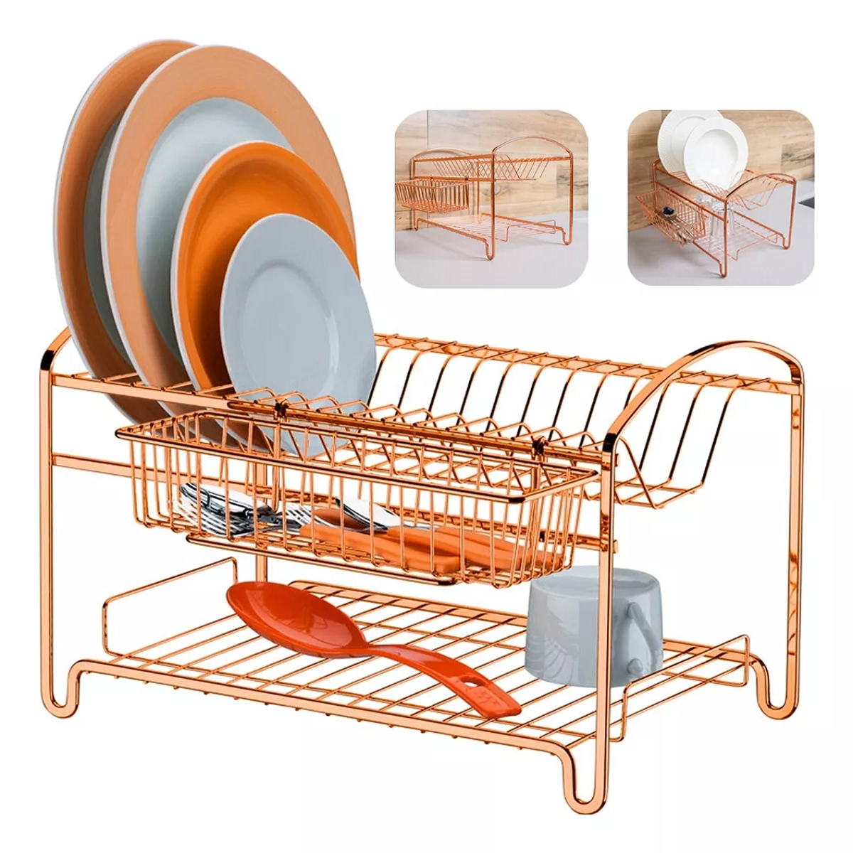 Escorredor Louças talheres pratos Rosé Gold Future 1522RG