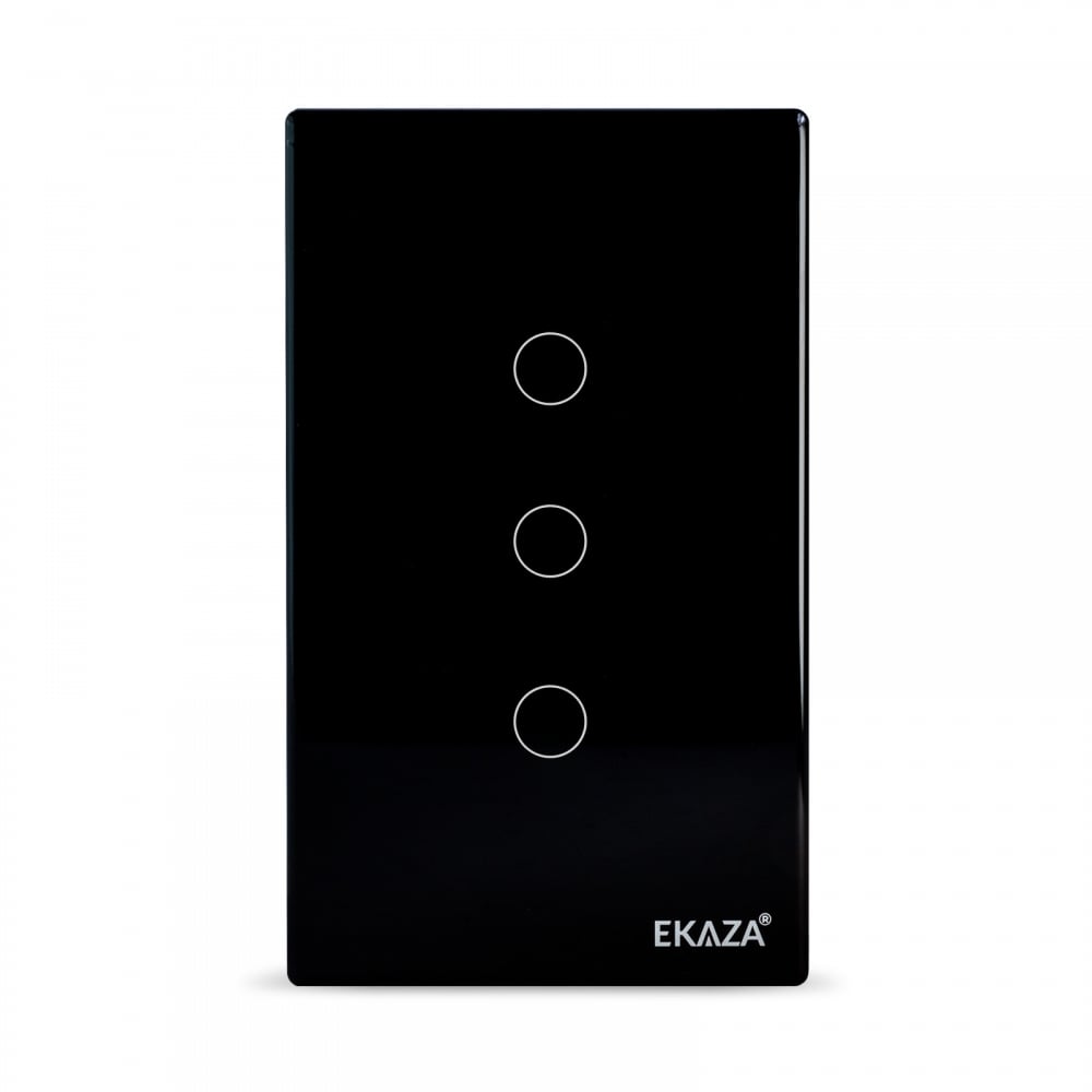 Interruptor Inteligente Touch 2.5D Wifi+BLE 3 Botoes 4x2 Preto - EKAZA