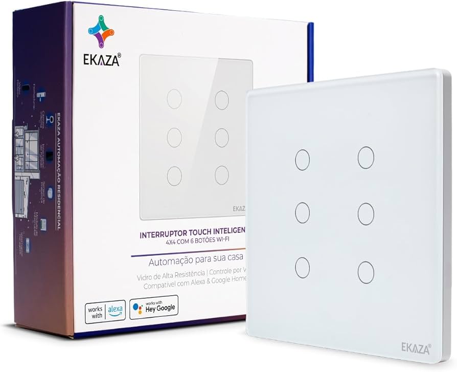 Interruptor Inteligente Wi-Fi 4x4 de 6 Botões Branco ZIGBEE - Ekaza