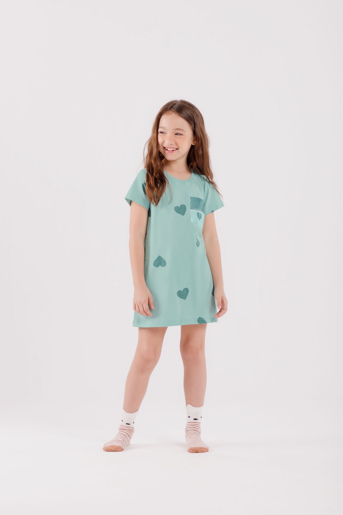 CAMISOLA INFANTIL MANGA CURTA CORAÇÃO VERDE ALGODÃO - COR COM AMOR