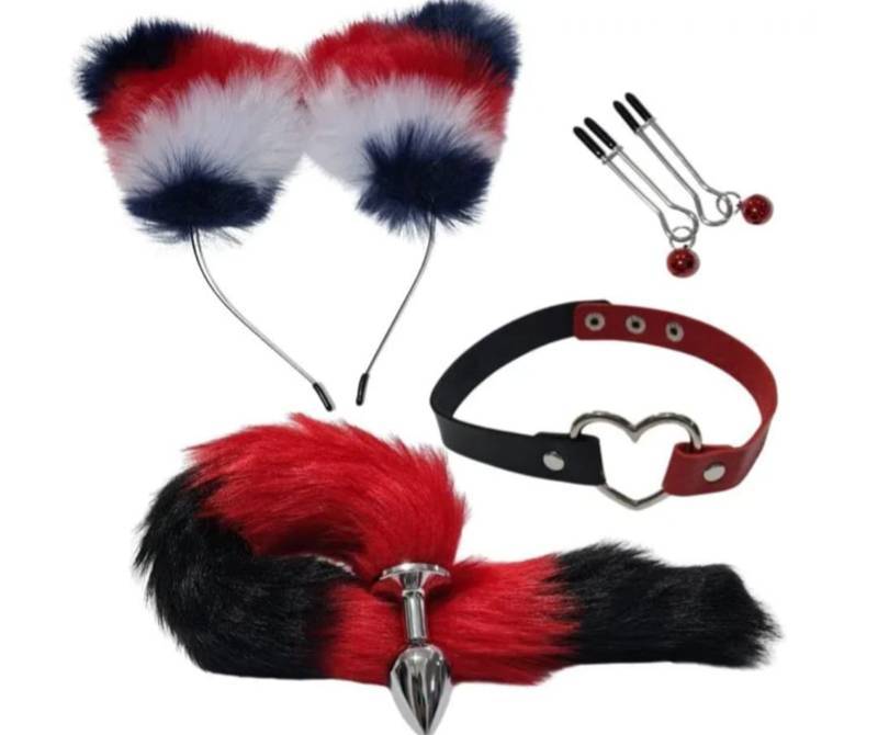 KIT FETICHE PLUG ANAL COLEIRA PRESILHAS DE MAMILO ORELHAS 