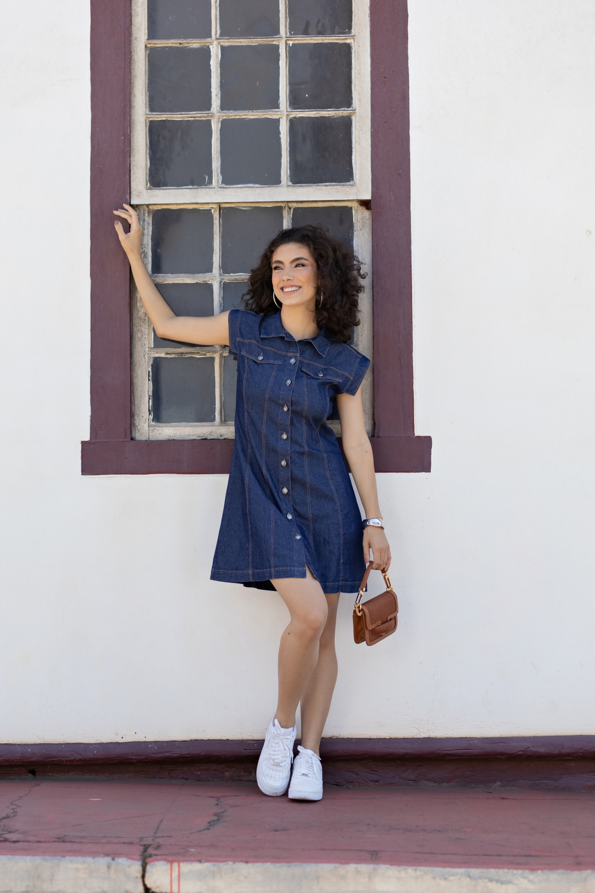 Vestido Jeans Curto Abotoamento Frontal 