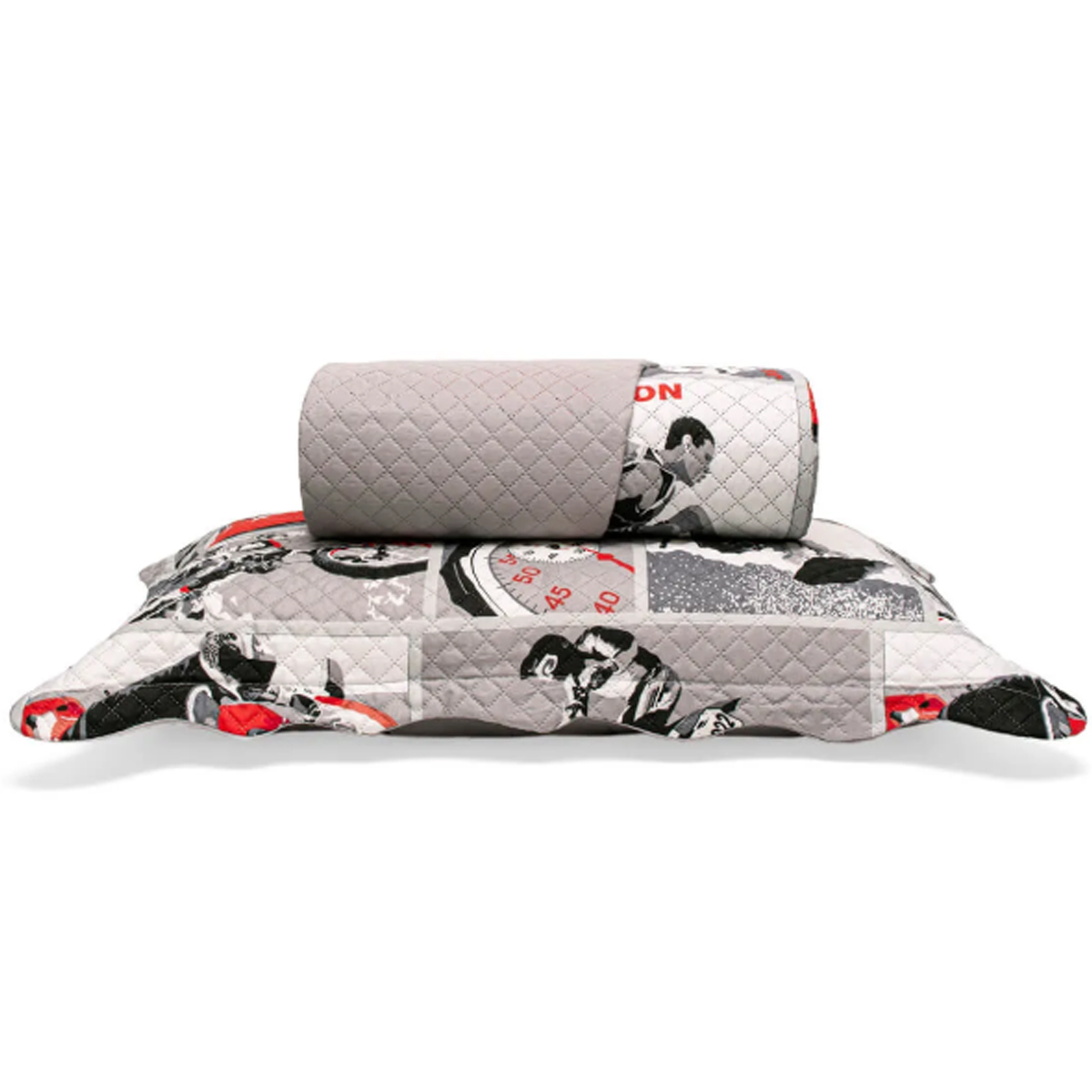 Cobre Leito com Porta Travesseiro Buettner Solteiro Estampado Matelassê Renove Juvenil Radical 02 Peças Cinza