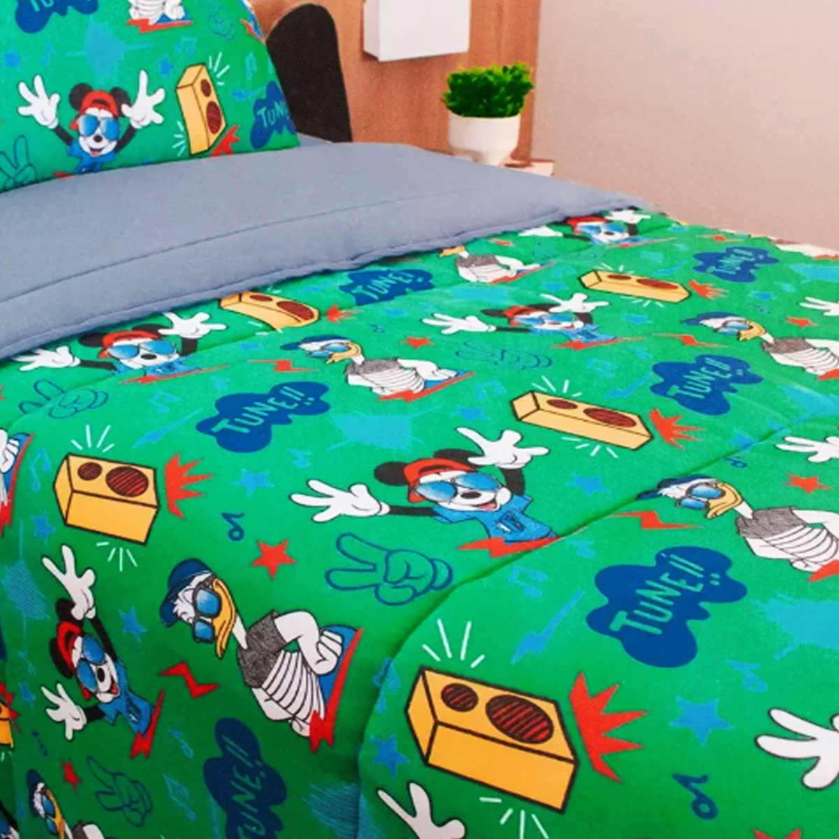 Edredom Portallar Casal Malha Mista Disney Mickey Tune 2,00mx220m Azul