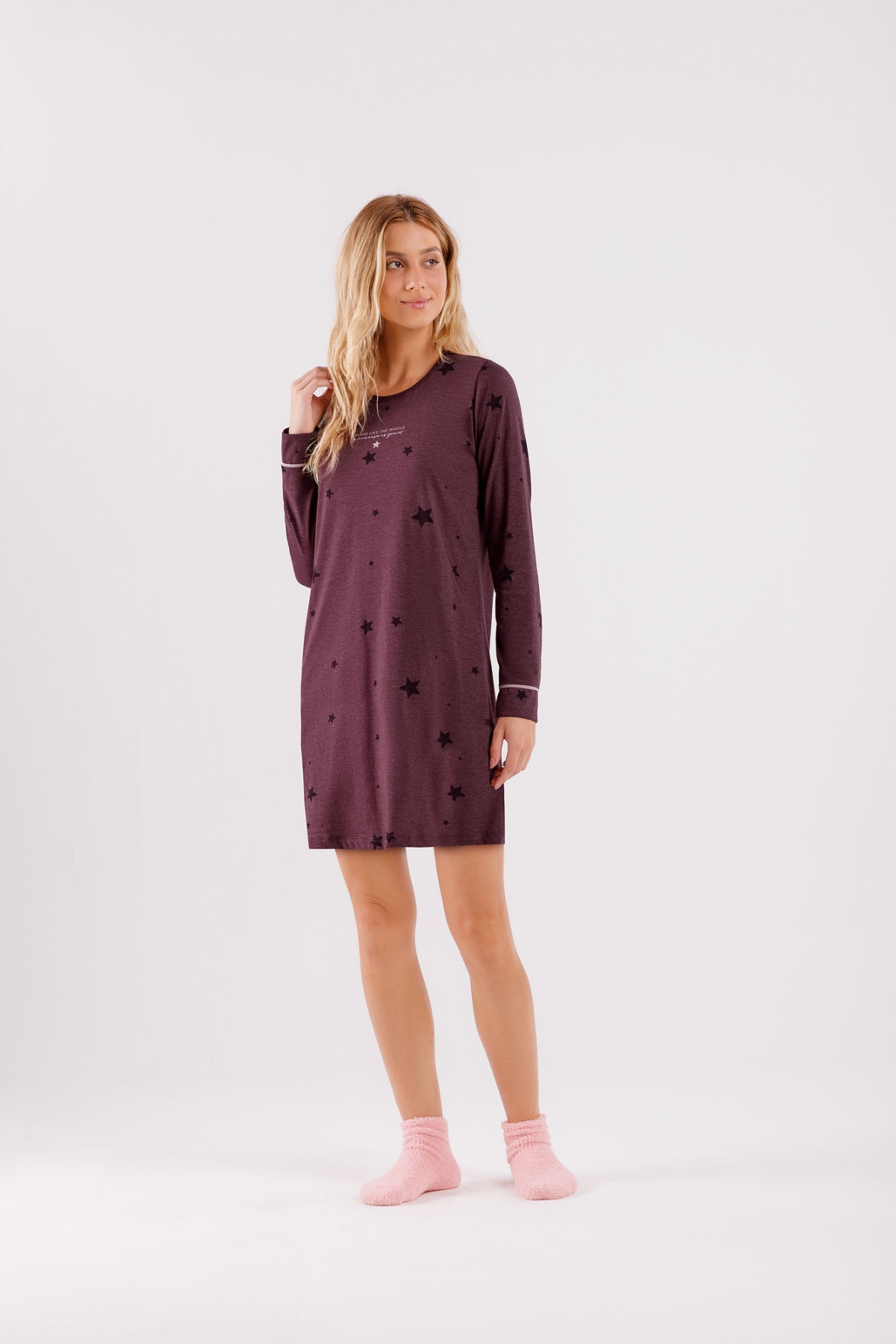 CAMISOLA MANGA LONGA ESTRELAS VINHO - COR COM AMOR
