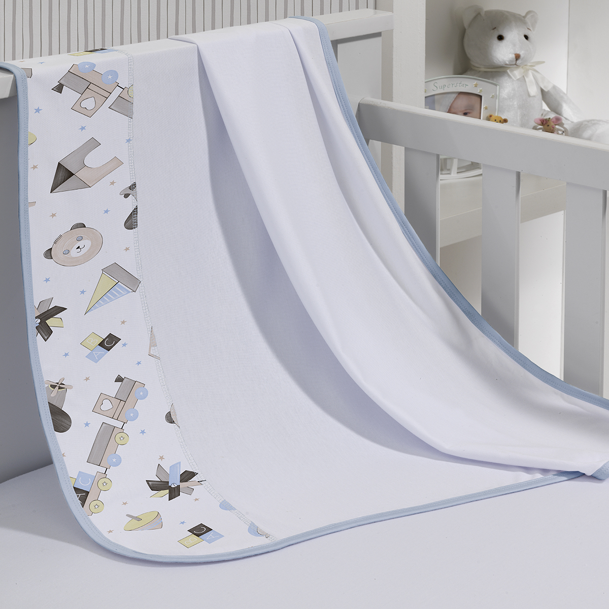 Cueiro Simples Tecebem Baby Malha 100% Algodão Estampa Lipe 80cm x 90cm Branco