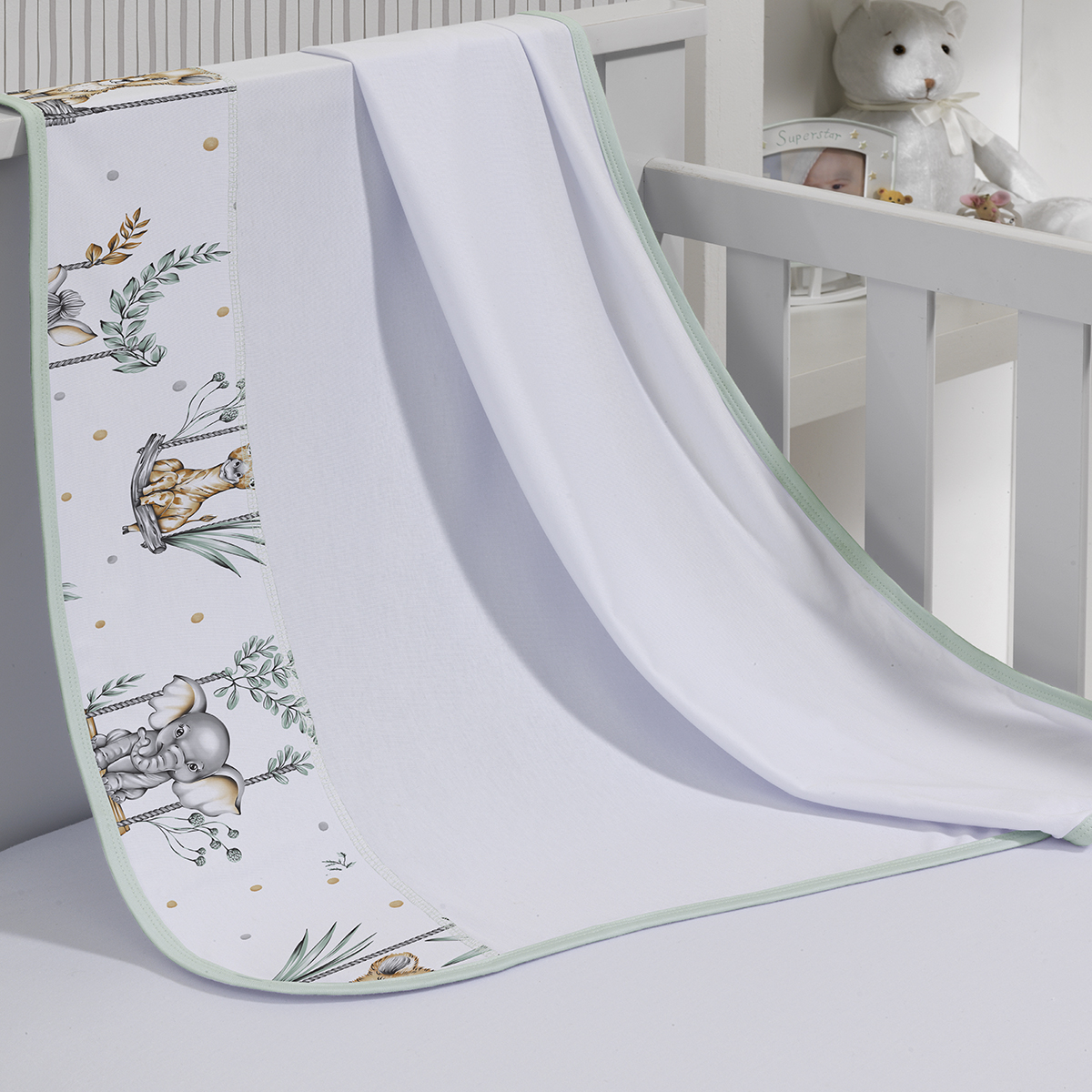 Cueiro Simples Tecebem Baby Malha 100% Algodão Estampa Mara 80cm x 90cm Branco