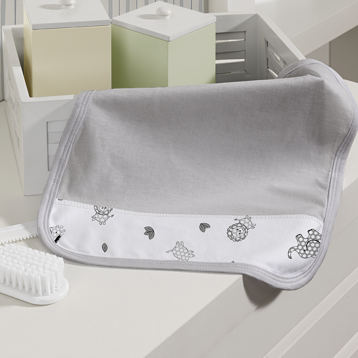 Kit Toalhinha de Boca Com 03 Peças Tecebem Baby Malha 100% Algodão Leon Cinza