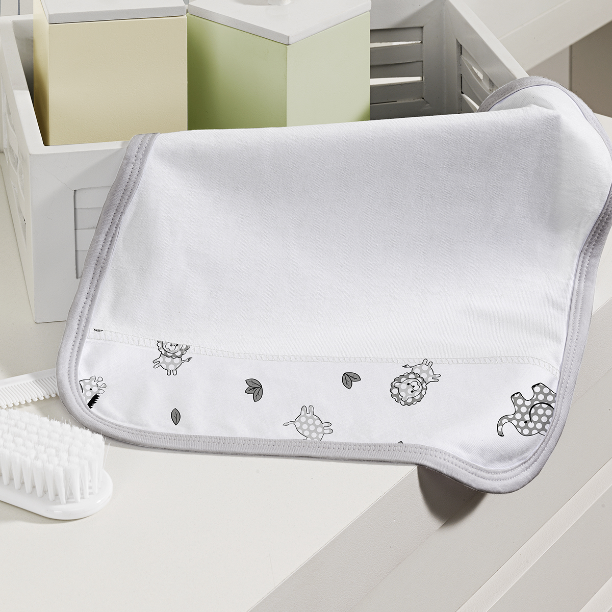 Kit Toalhinha de Boca Com 02 Peças Tecebem Baby Malha 100% Algodão Leon Branco