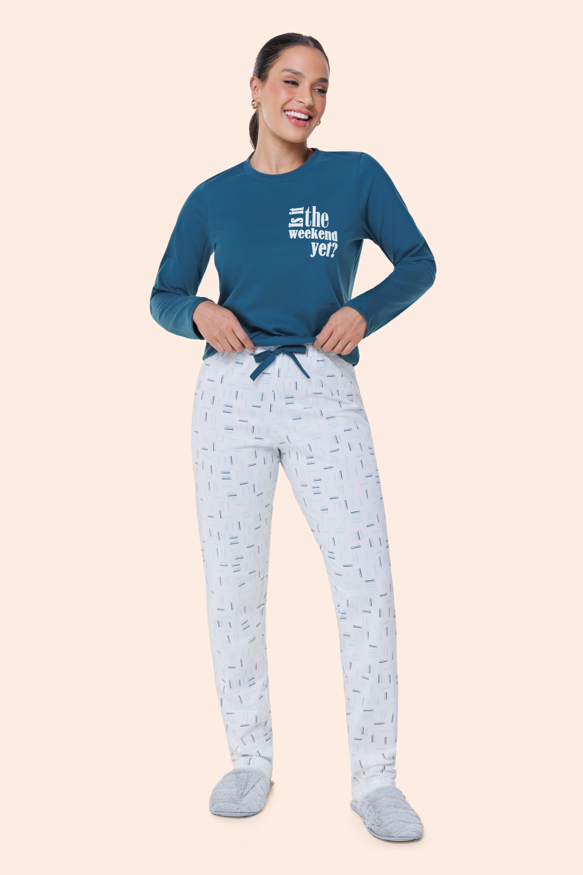 PIJAMA FEMININO LONGO ALGODÃO VERDE FAMÍLIA PLUS SIZE - BOCEJINHO