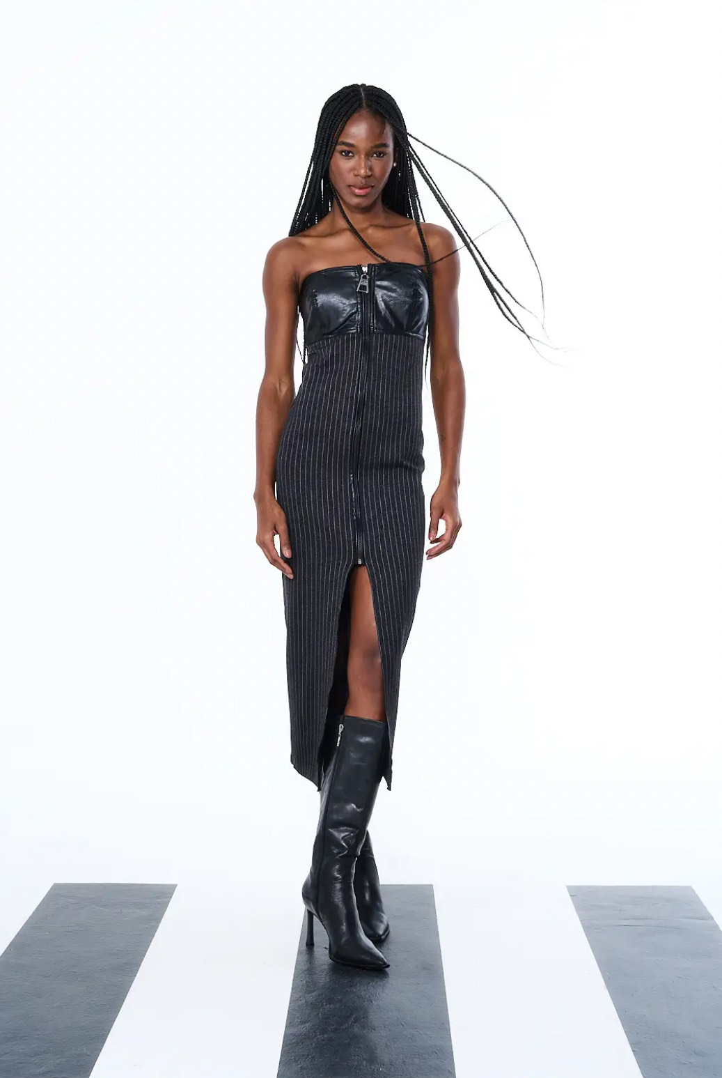 VESTIDO LISTRADO PRETO/OFF