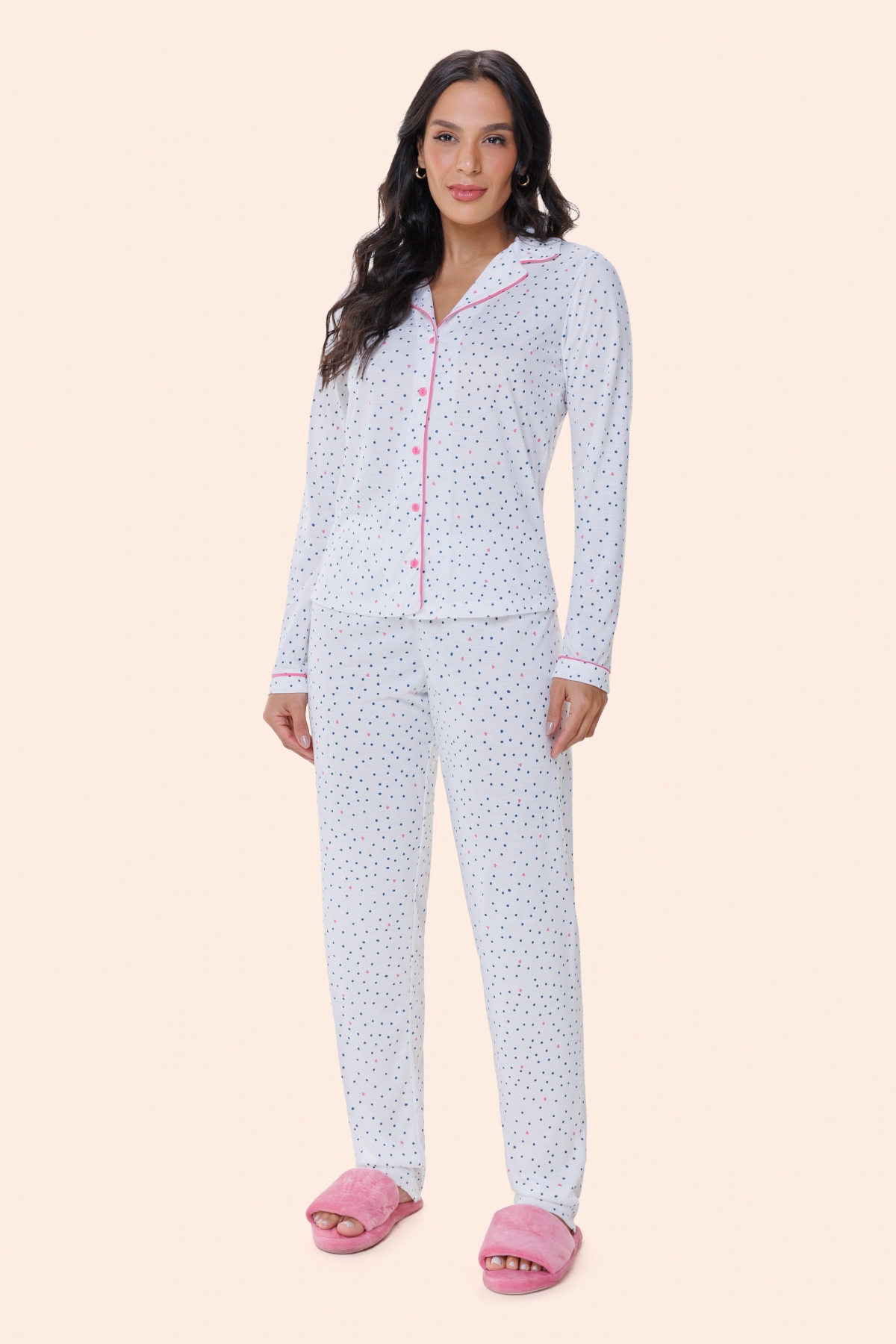 PIJAMA FEMININO LONGO COM BOTÕES POÁ - BOCEJINHO 