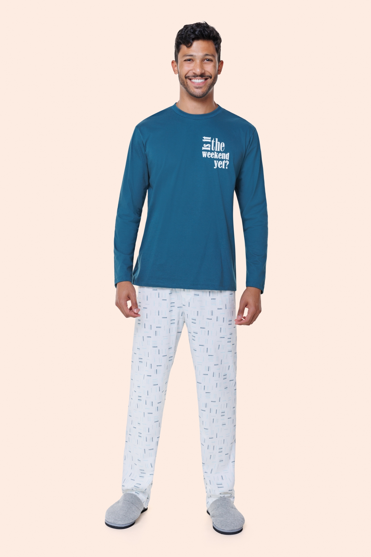 PIJAMA MASCULINO LONGO ALGODÃO VERDE FAMILÍA - BOCEJINHO