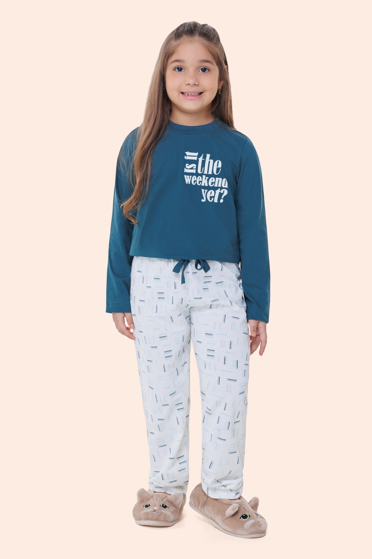 PIJAMA JUVENIL FEMININO LONGO ALGODÃO VERDE FAMILÍA - BOCEJINHO