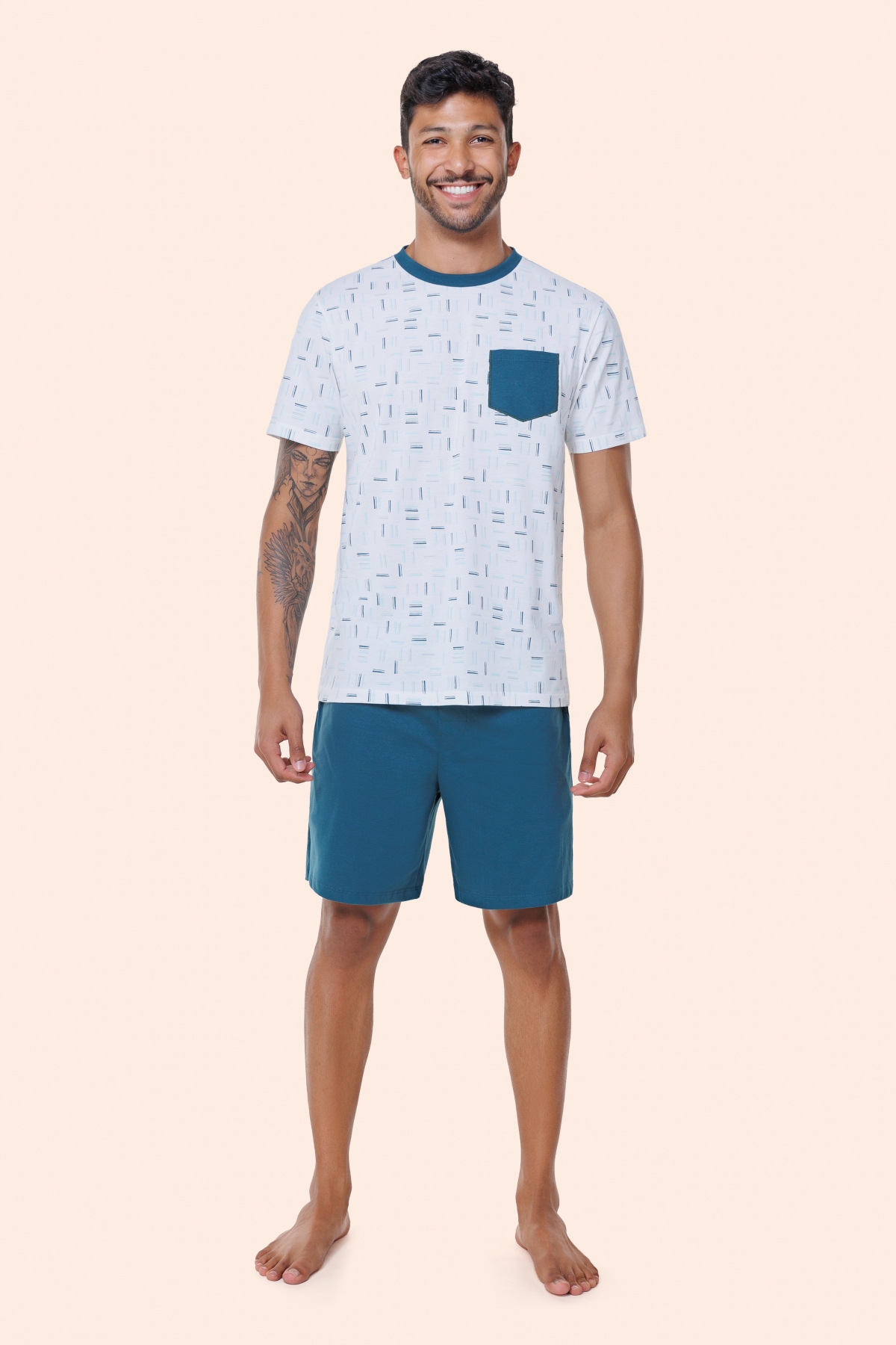 PIJAMA MASCULINO CURTO VERDE FAMILÍA ALGODÃO PLUS SIZE - BOCEJINHO