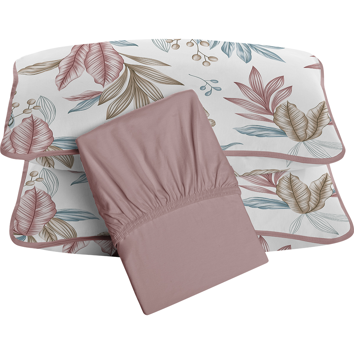 Jogo de Cama Tecebem Casal Malha 100% Algodão Yara 3 peças Premium Rose