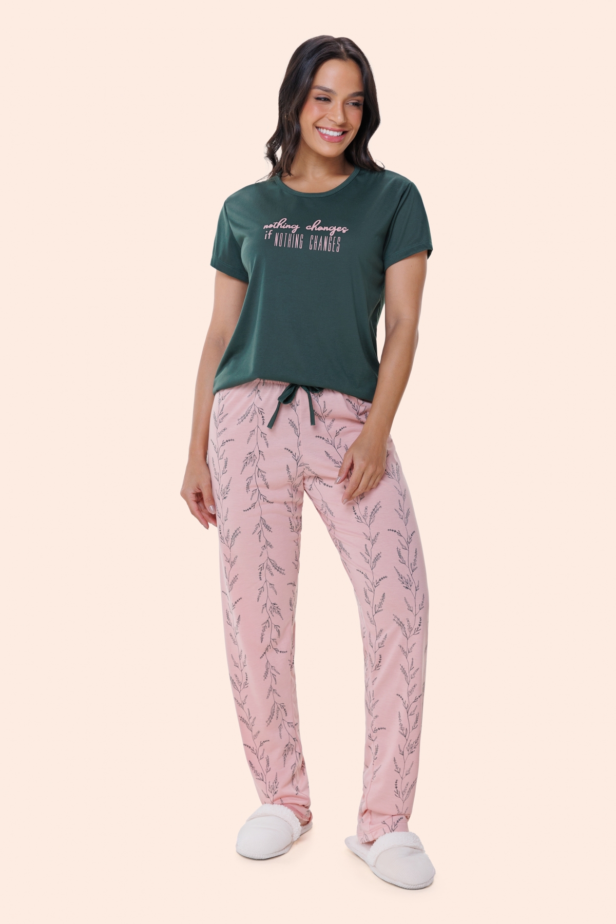 PIJAMA FEMININO MANGA CURTA COM CALÇA LAVANDA PLUS SIZE - BOCEJINHO