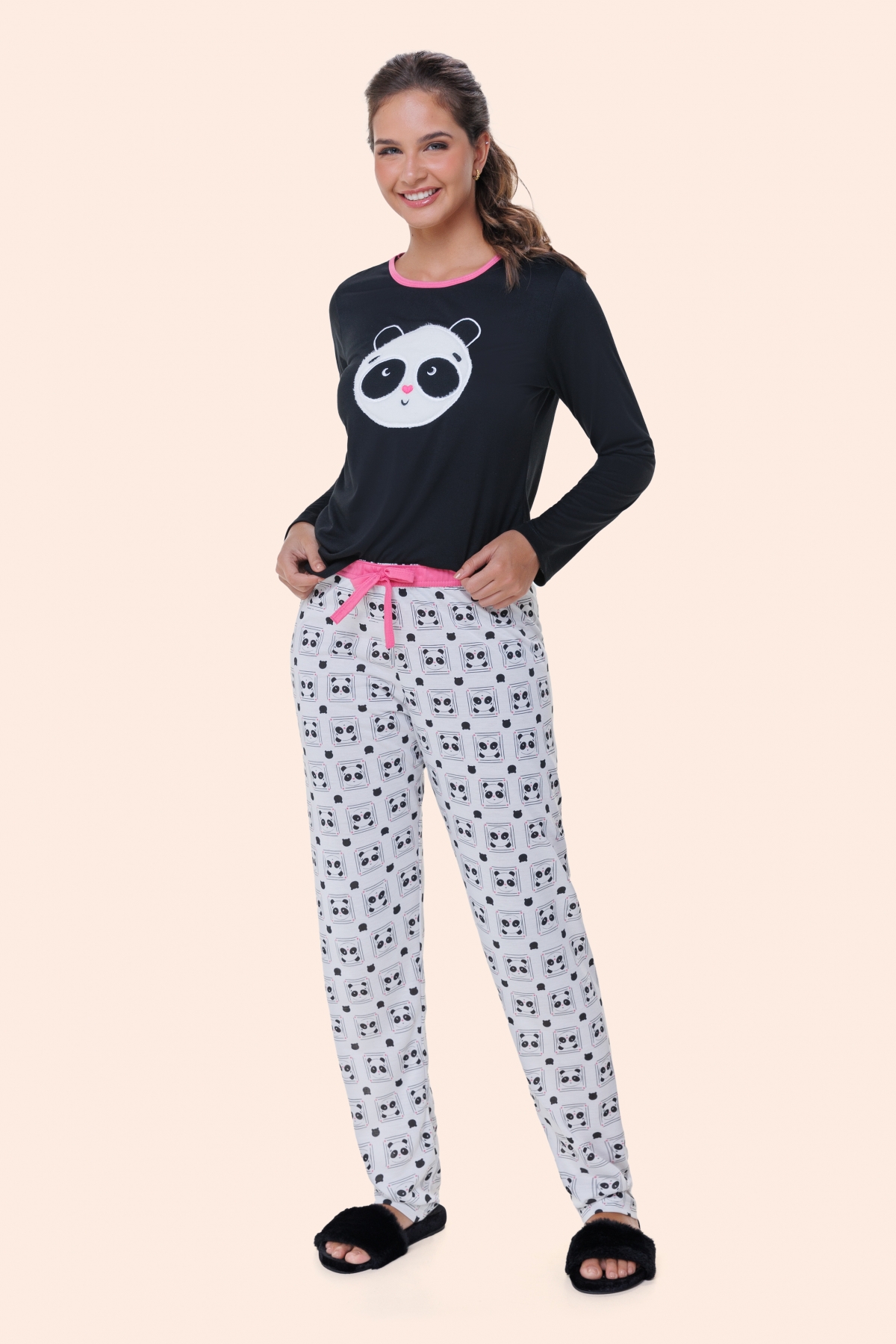 PIJAMA FEMININO LONGO PANDA PLUS SIZE - BOCEJINHO