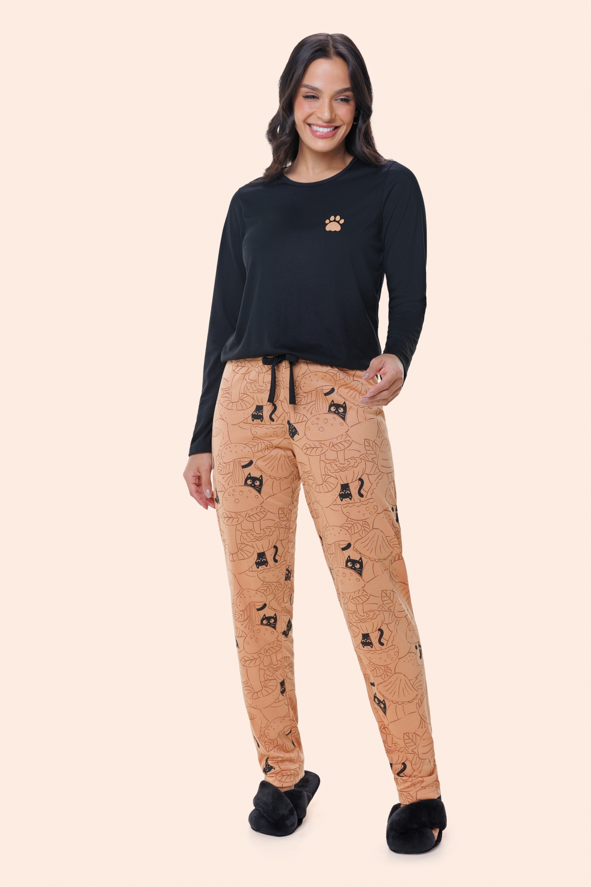 PIJAMA FEMININO LONGO GATO - BOCEJINHO