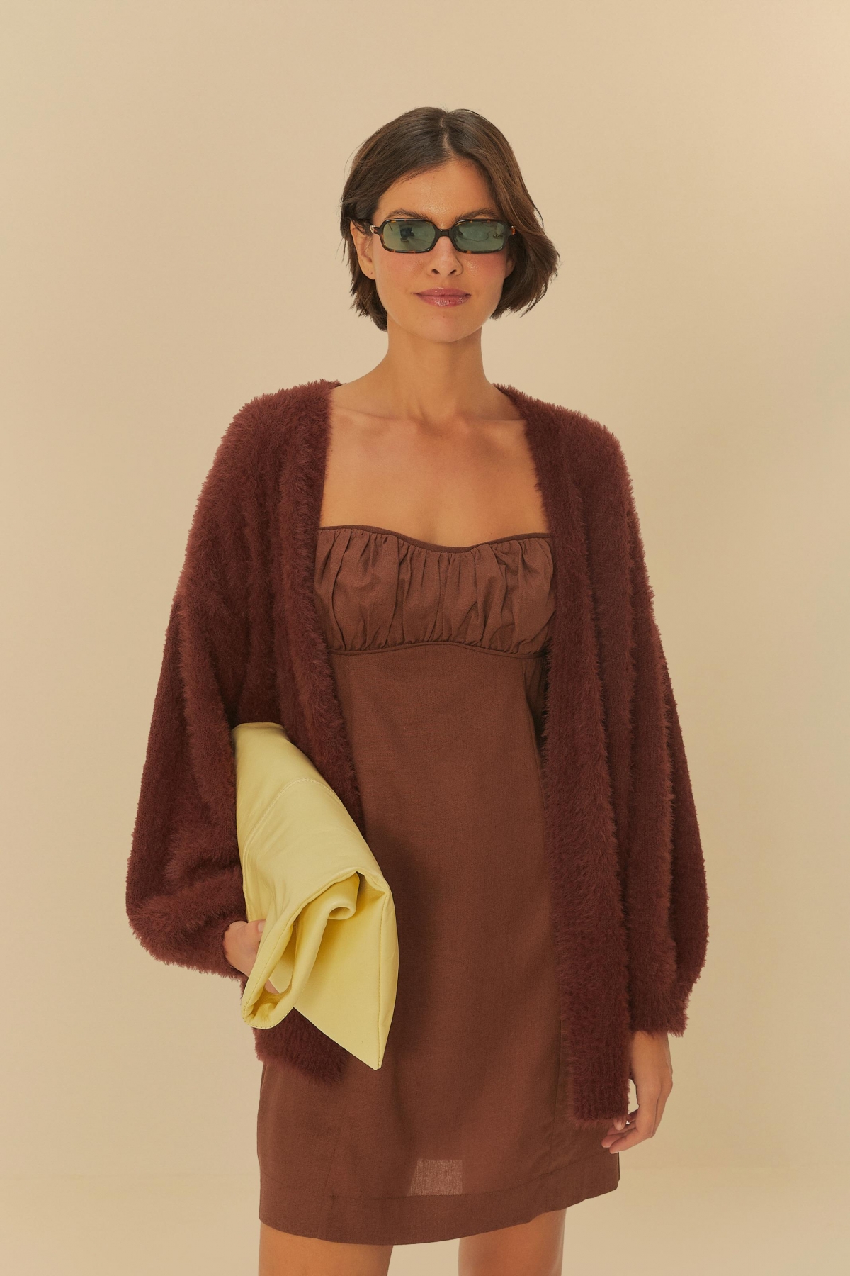 CARDIGAN TRICOT PELINHO MARROM
