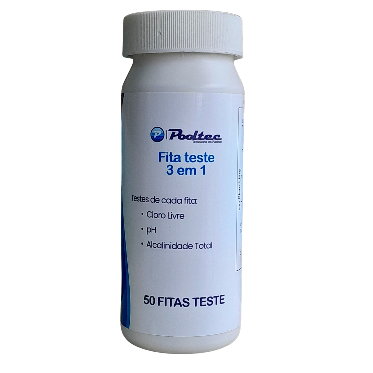 Fita teste de Piscina (50 unidades) Cloro Livre, pH e Alcalinidade Total Pooltec 3 em 1