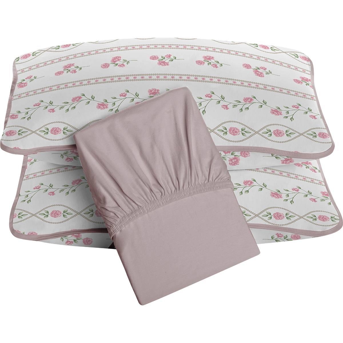 Jogo de Cama Tecebem Queen Malha 100% Algodão Grazi 3 peças Premium Rosinha