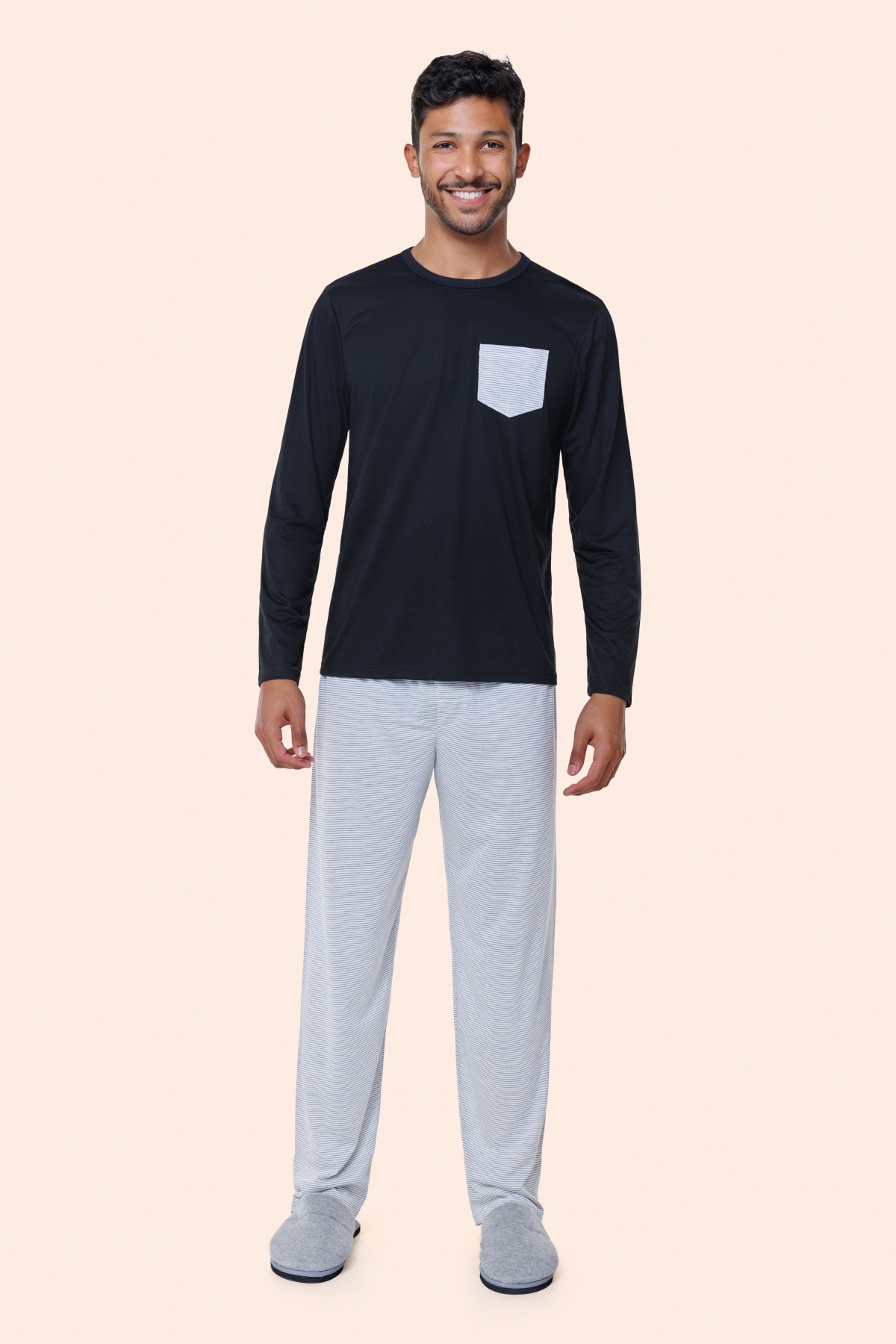 PIJAMA MASCULINO LONGO LISTRAS FAMÍLIA - BOCEJINHO