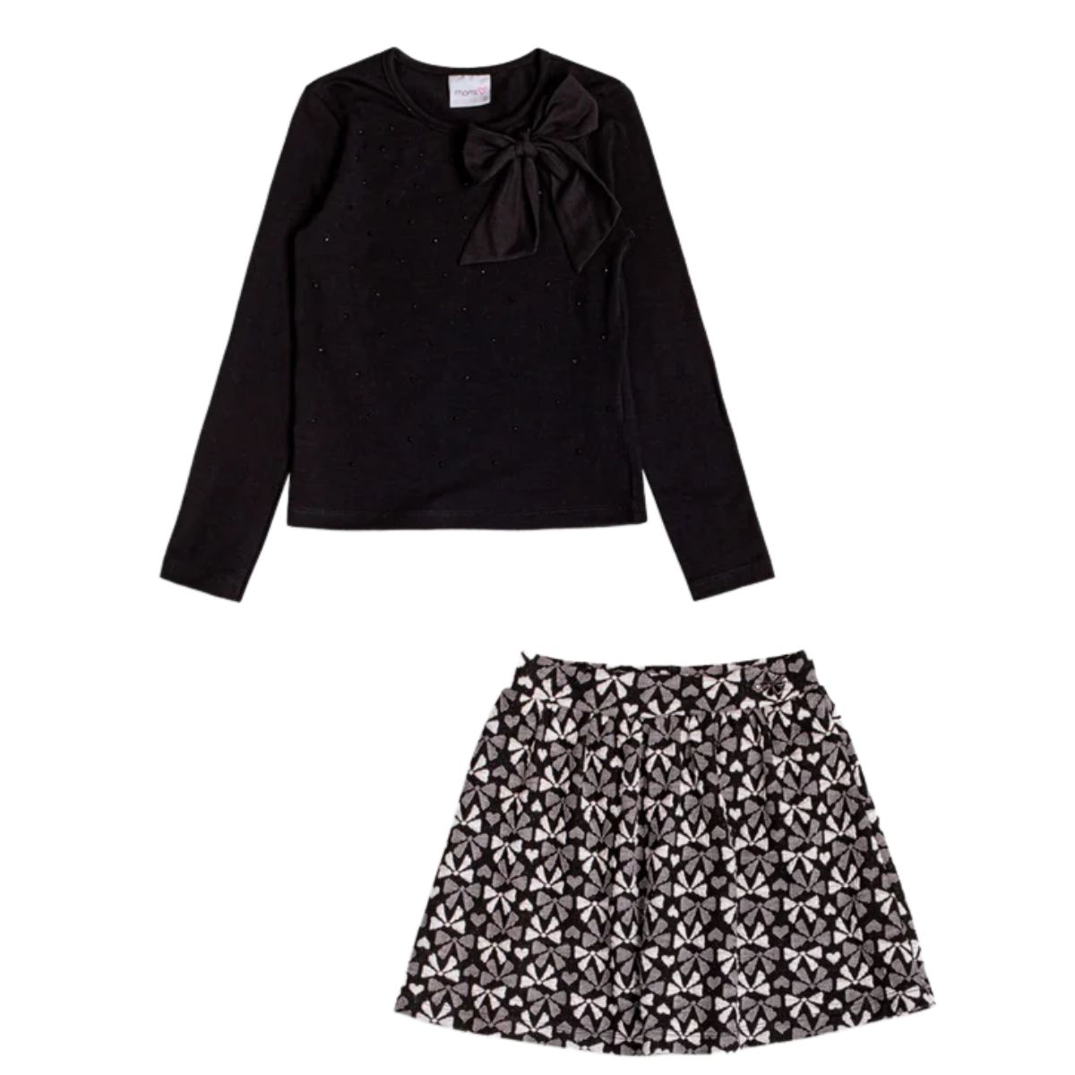 Conjunto Momi Manga Longa Preta e Saia H6088