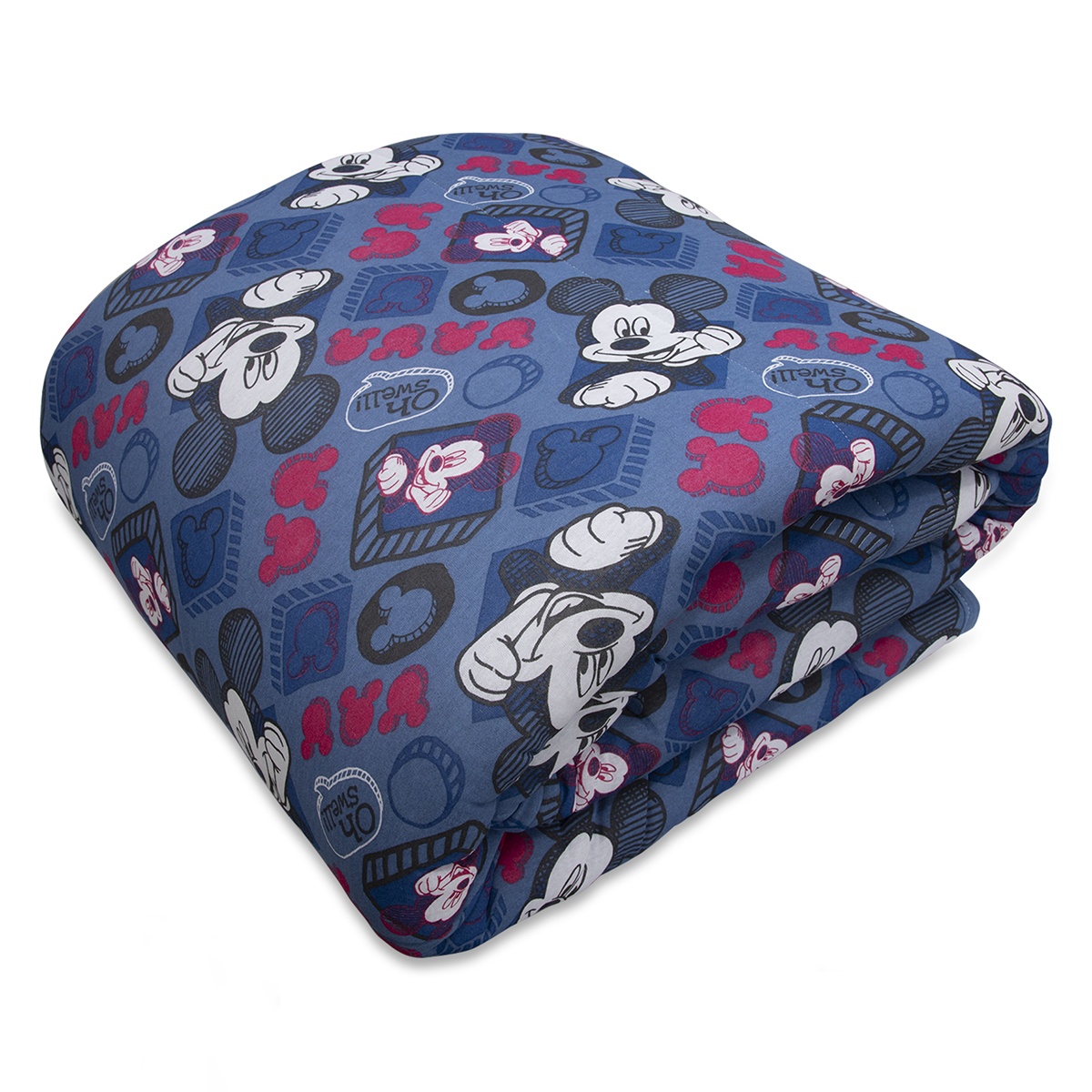 Edredom Portallar Casal Malha 100% Algodão Disney Mickey Simpático 2,00mx220m Azul Jeans