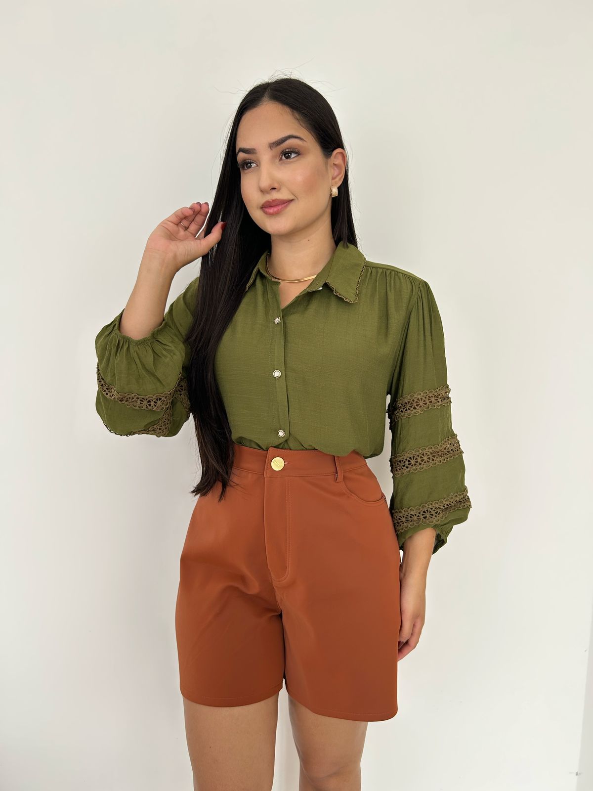 Camisa Renda Manga Longa Gatabakana