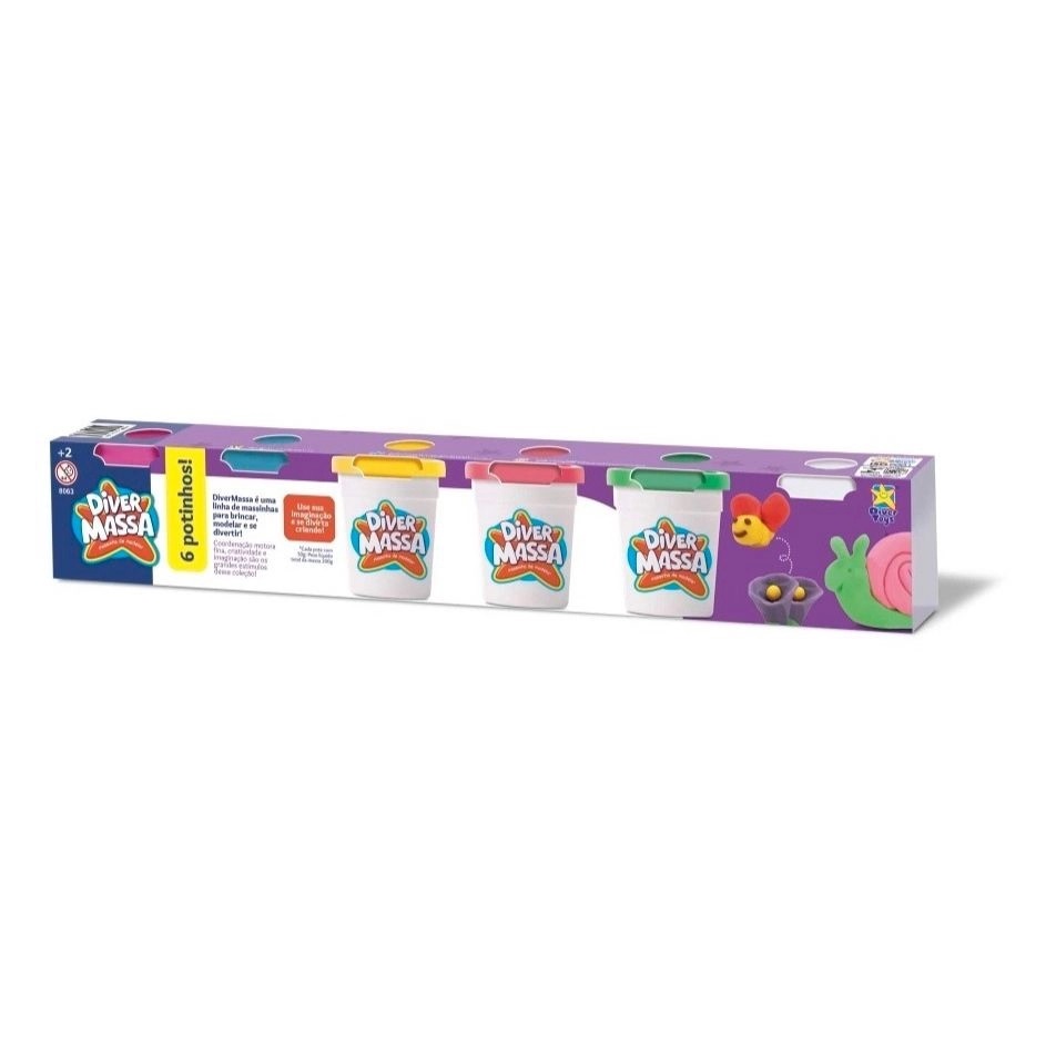 MASSA KIT COM 6 POTINHOS SORTIDOS - DIVERTOYS 8063