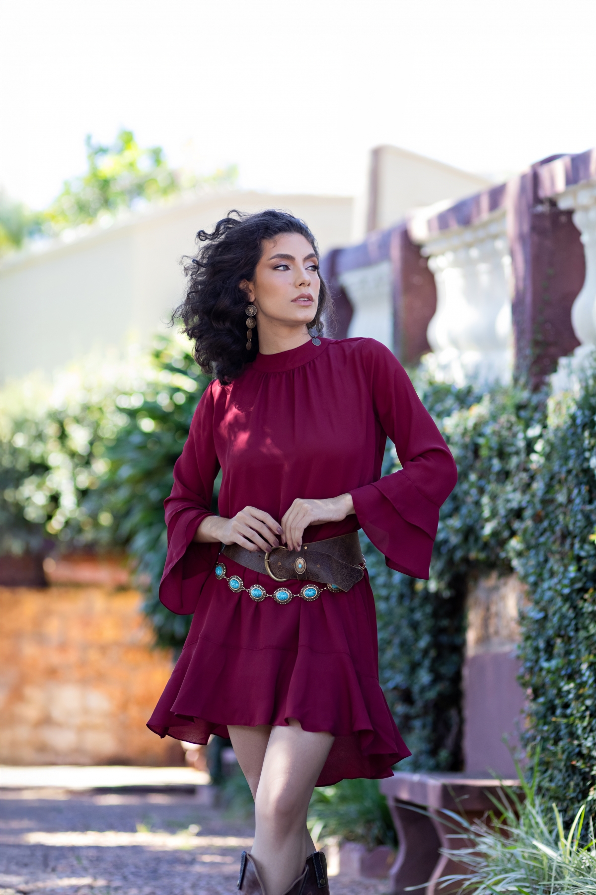 Vestido Curto Fluido Marsala