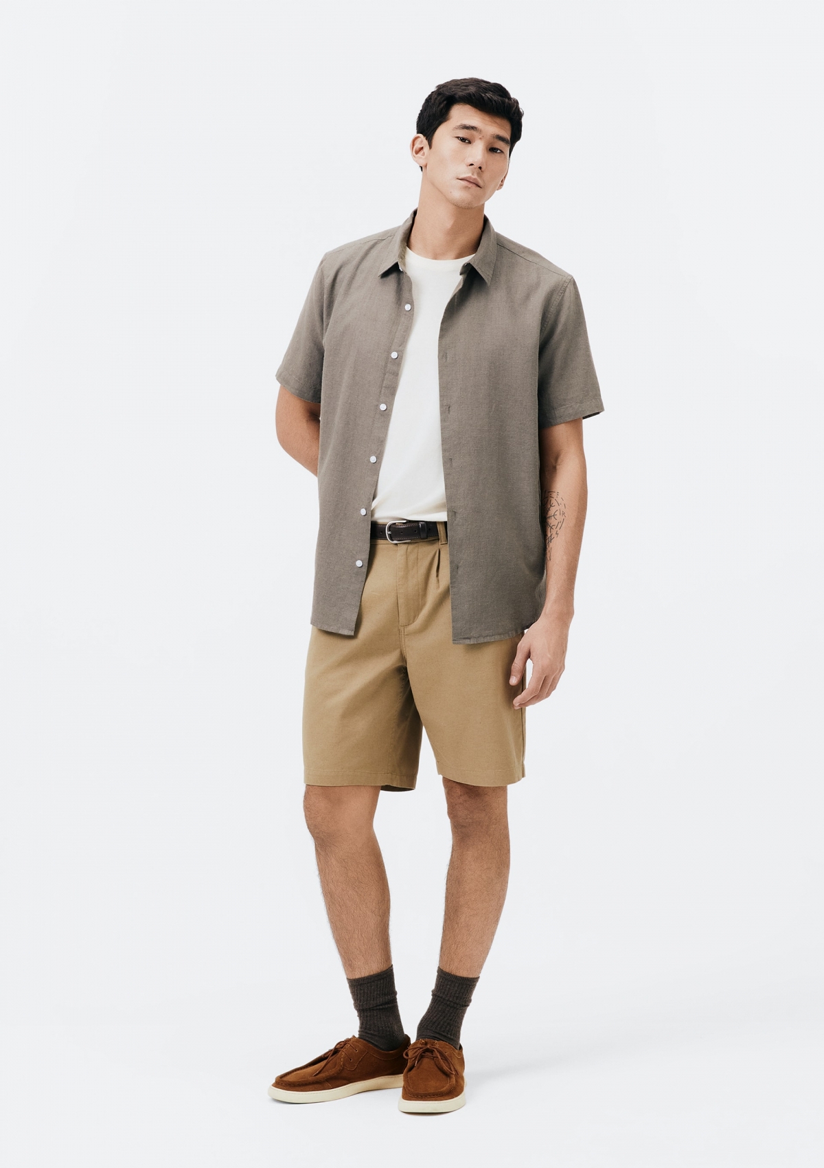 Camisa Masculina Manga Curta Slim Com Linho