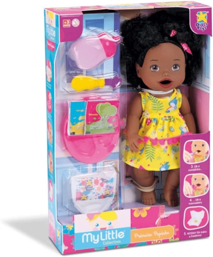 BONECA MY LITTLE COLLECTION PRIMEIRA PAPINHA (NEGRA) - DIVERTOYS 8107