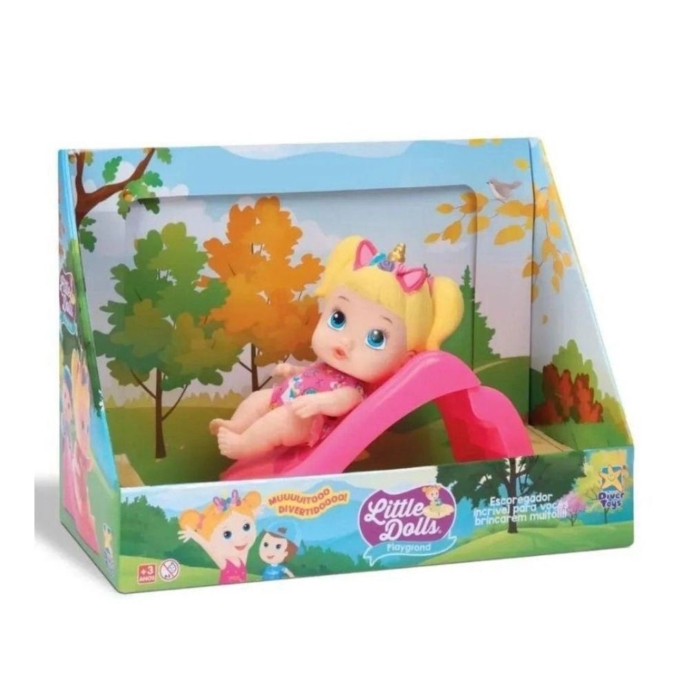 BONECA LITTLE DOLLS PLAYGROUND ESCORREGADOR MENINA - DIVERTOYS 8096