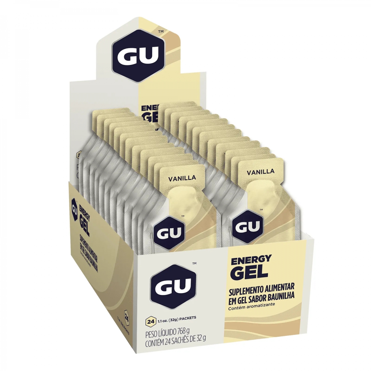Gel Energy Gu Baunilha 80mg de Cafeína- Caixa com 24 unidades