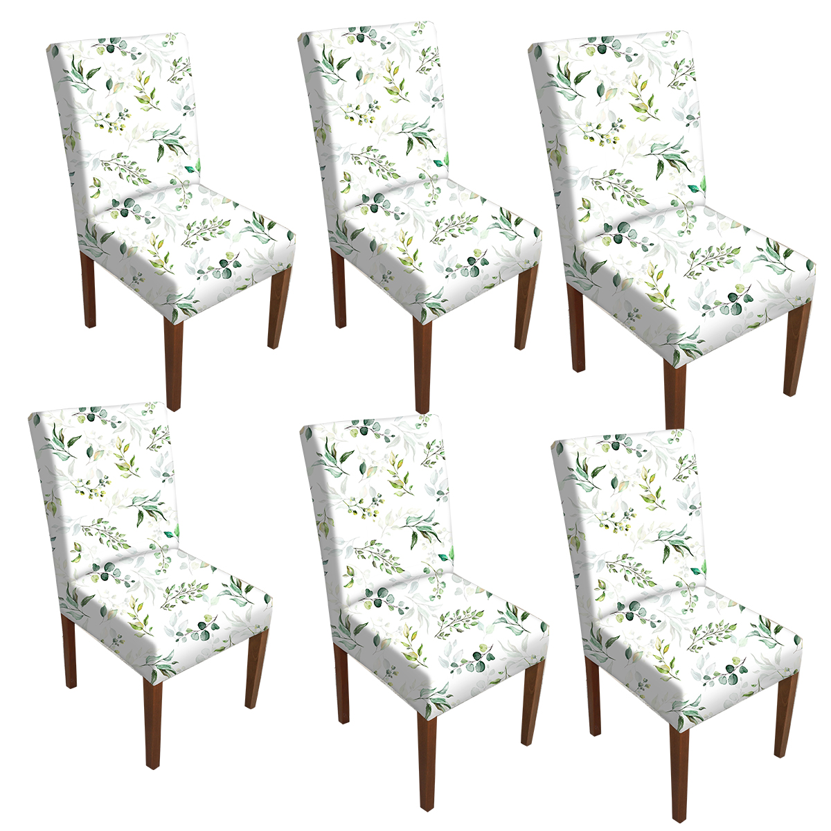 Kit 6 Capa para Cadeira Portallar Estampa Digital Malha 93% Poliéster e 07% Elastano Green Leaves Branca