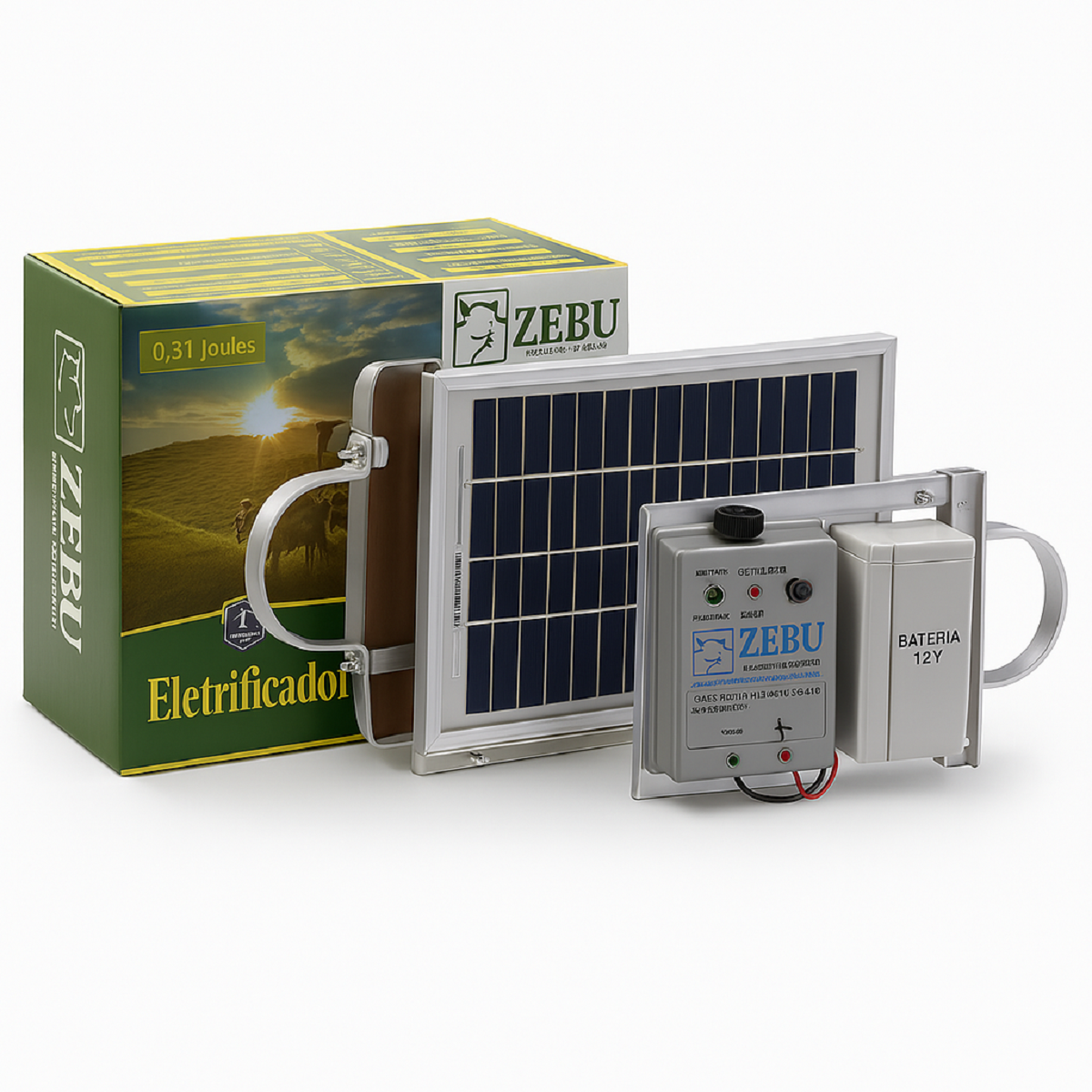 BI ELETRIFICADOR SOLAR BATERIA INTEGRADA ZEBU ZS20 20KM CHOQUE CERCA ELETRICA