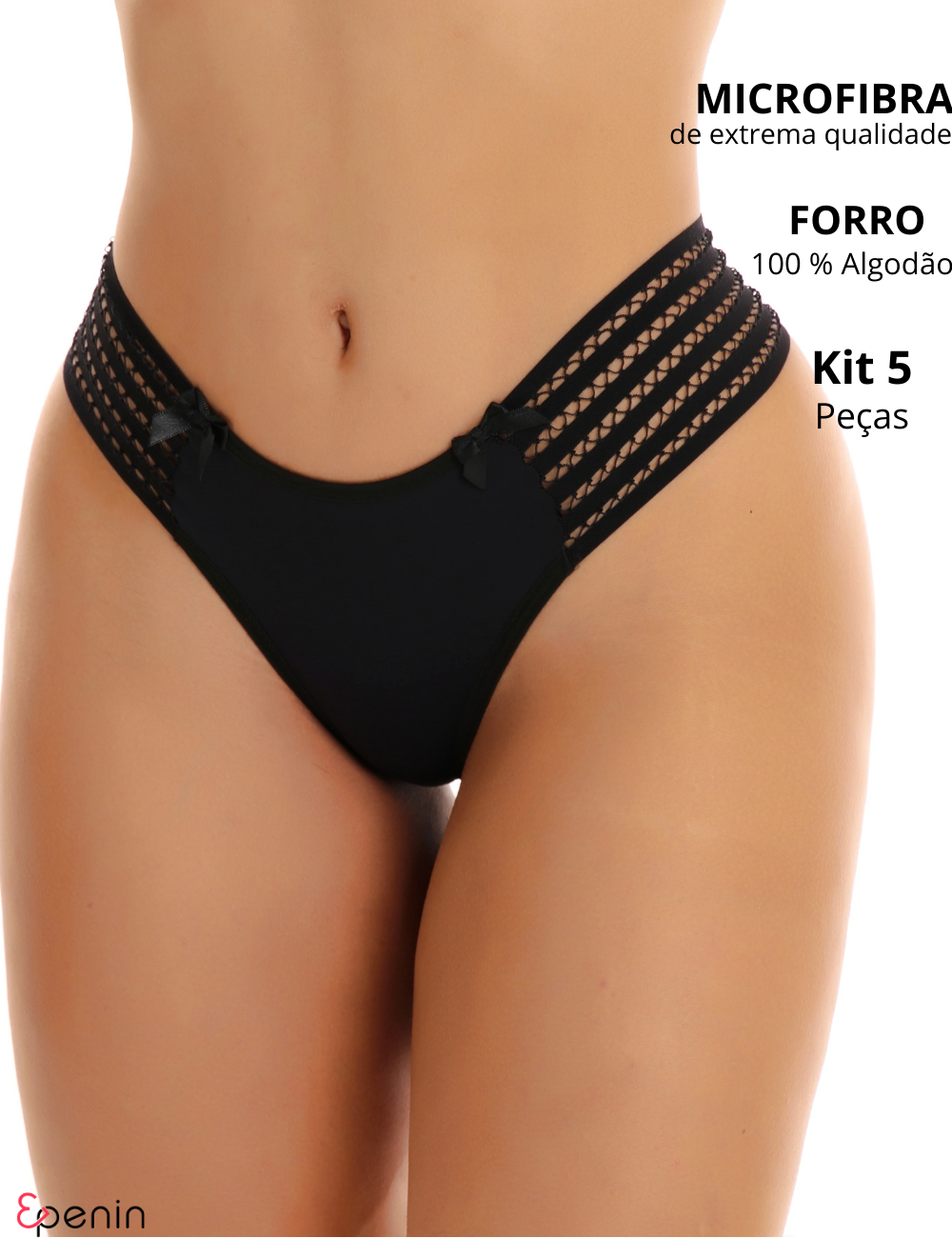 Kit 5 Calcinhas Pala Elástico Fio Dental Duplo 