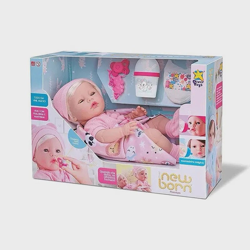 NEW BORN PREMIUM MENINA COM CABELO - DIVERTOYS 8153
