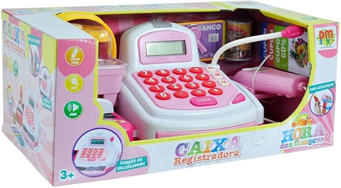 BRINQ. DM TOYS CAIXA REGISTRADORA COM LUZ SOM E ACESSORIOS ROSA - DM 3815