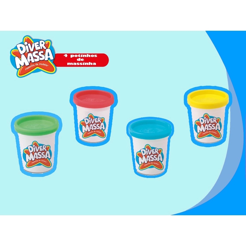 MASSA KIT COM 4 POTINHOS SORTIDOS - DIVERTOYS 8064