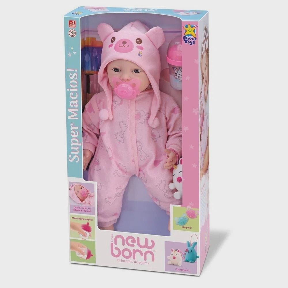 BONECA DIVER NEW BORN - BRINCANDO DE PIJAMA - MENINA